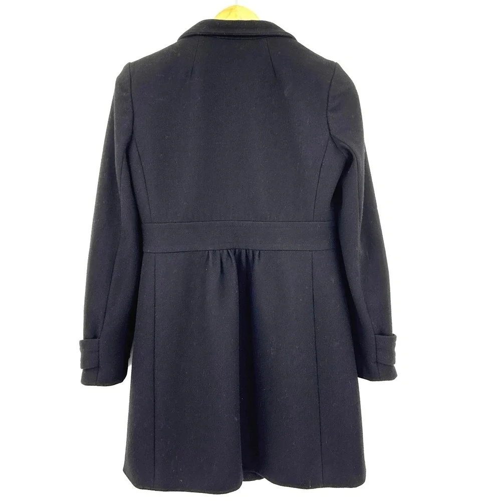 J.Crew Black Wool Coat Women's Lady Day Midi Fit & Flare Pleated A-Line Size 8 - Picture 7 of 9